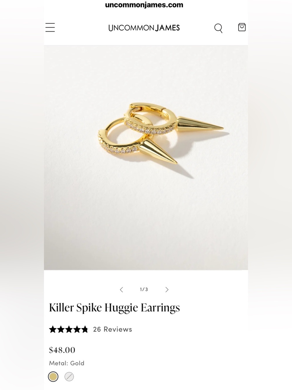 🔥Uncommon James Gold Spike Pavé Huggie Earrings